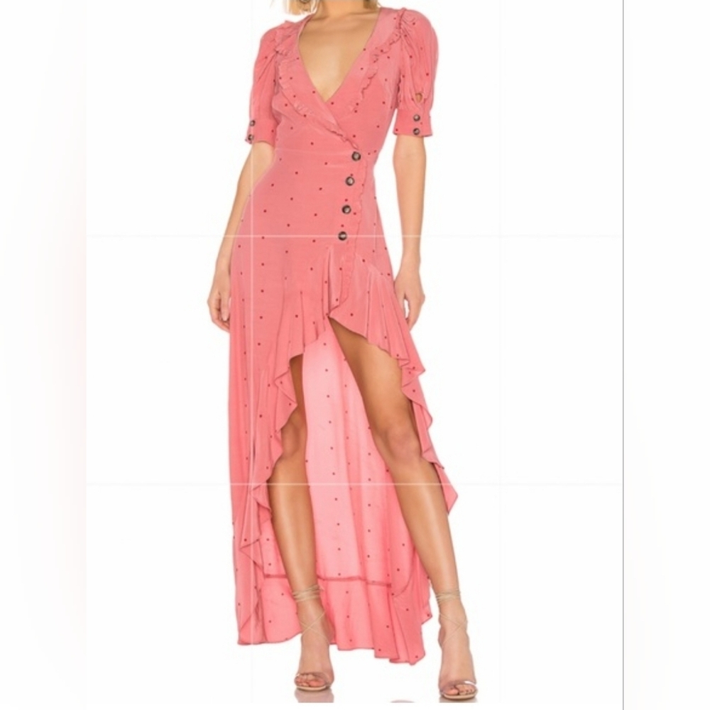FOR LOVE AND LEMONS PINK WITH DOTS HIGH LOW WRAP DRESS SIZE S